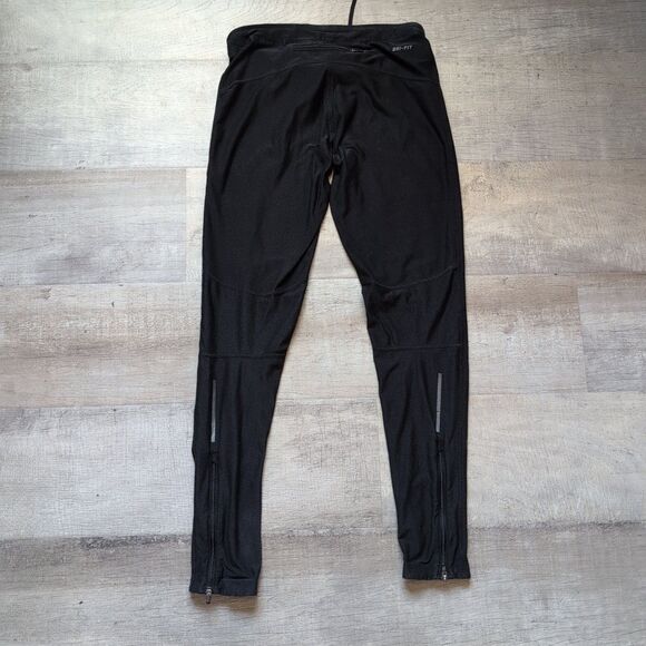 Nike Dri Fit black running Leggings SIZE M Zipper ankle lightweight stretchy - Picture 2 of 8